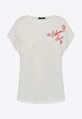 Balmain Lipstick Logo Print T-shirt White EF0EG012BC99_WHITE