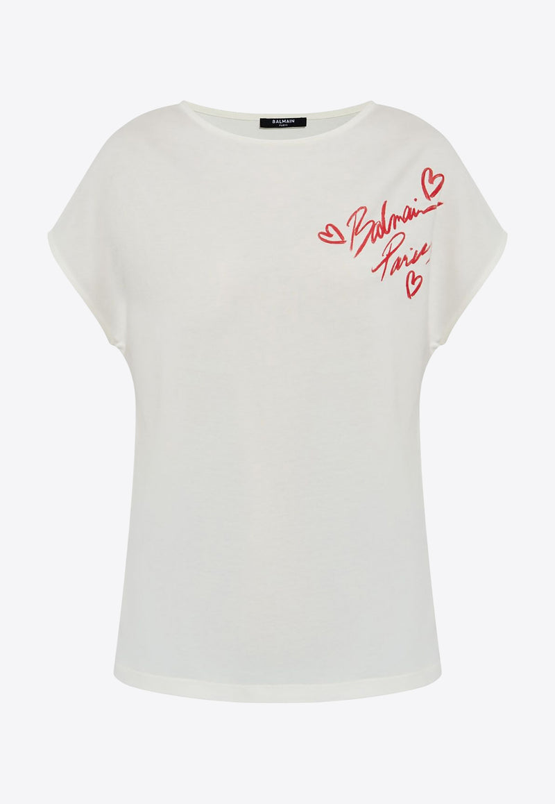 Balmain Lipstick Logo Print T-shirt White EF0EG012BC99_WHITE