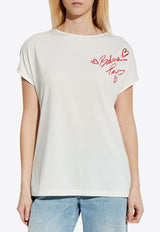 Balmain Lipstick Logo Print T-shirt White EF0EG012BC99_WHITE