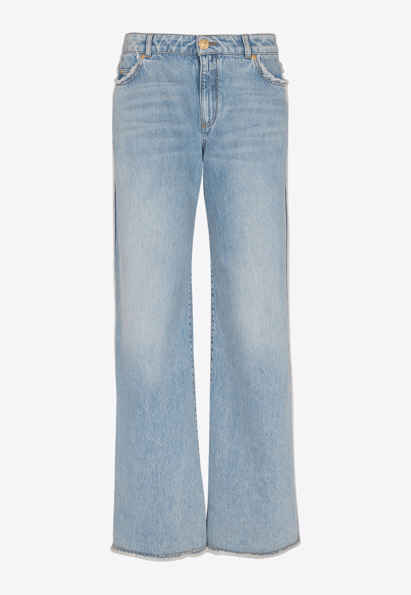 Balmain Crystal Logo Patch Straight Jeans Denim EF0MI050DF75_DENIM