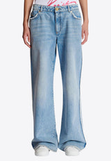Balmain Crystal Logo Patch Straight Jeans Denim EF0MI050DF75_DENIM