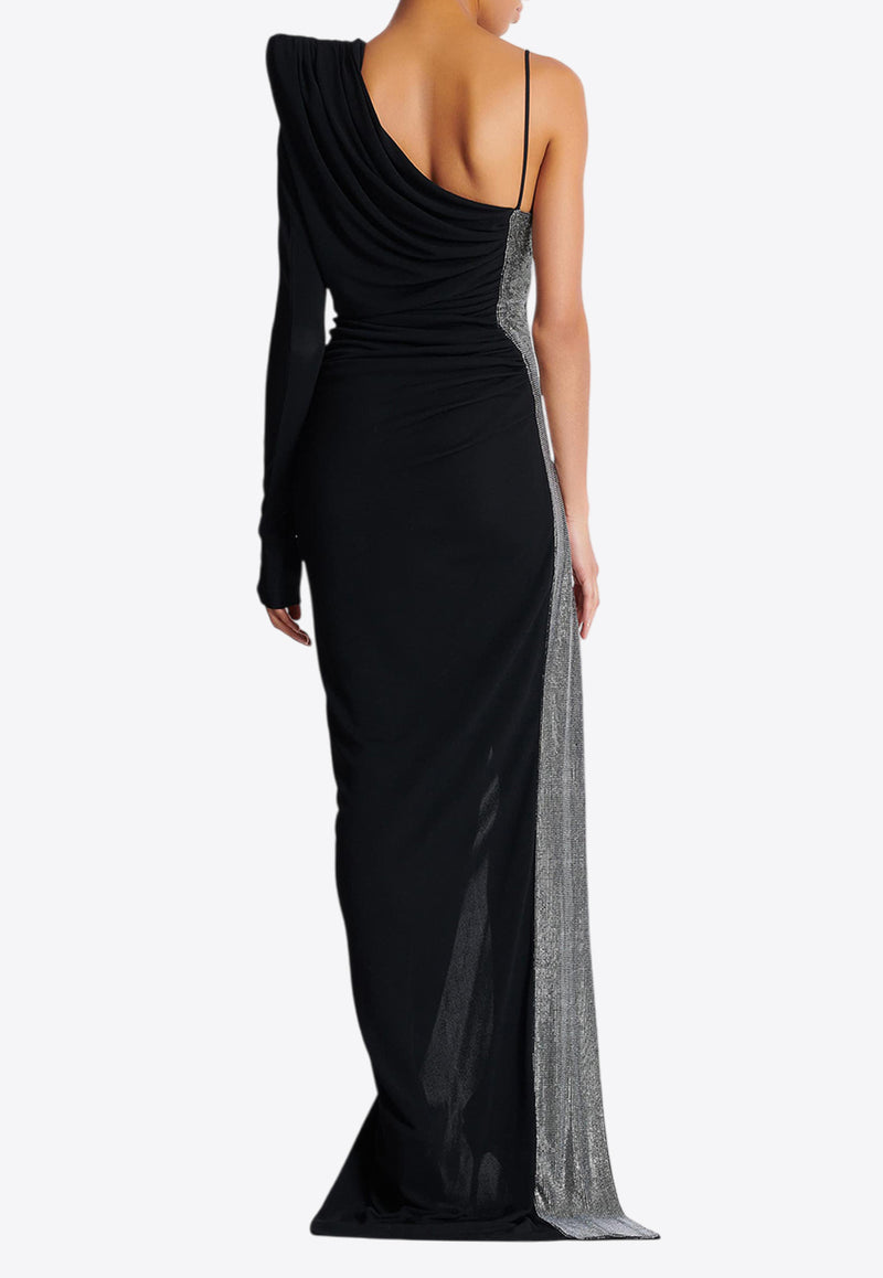 Balmain Draped Asymmetrical One-Shoulder Gown Black EF0RR965PD03_BLACK