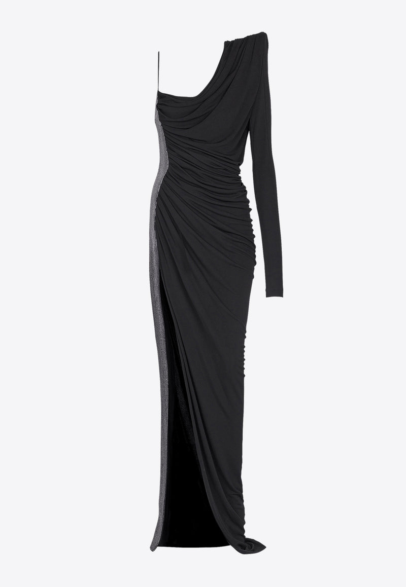 Balmain Draped Asymmetrical One-Shoulder Gown Black EF0RR965PD03_BLACK