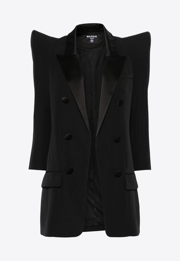 Balmain Structured Shoulders Double-Breasted Tuxedo Jacket Black EF0SM503ME54_BLACK