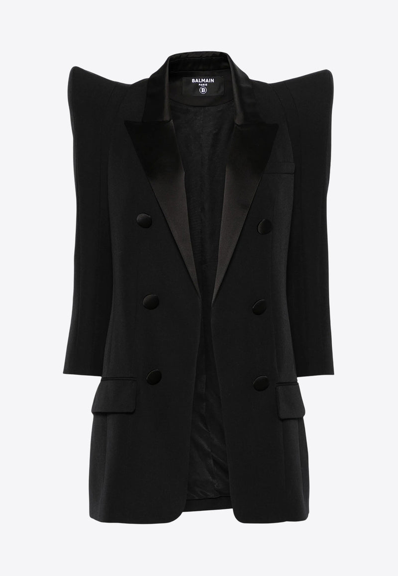 Balmain Structured Shoulders Double-Breasted Tuxedo Jacket Black EF0SM503ME54_BLACK