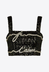 Balmain Love Letter Embroidery Cropped Top Black EF1AA385PC70_BLACK