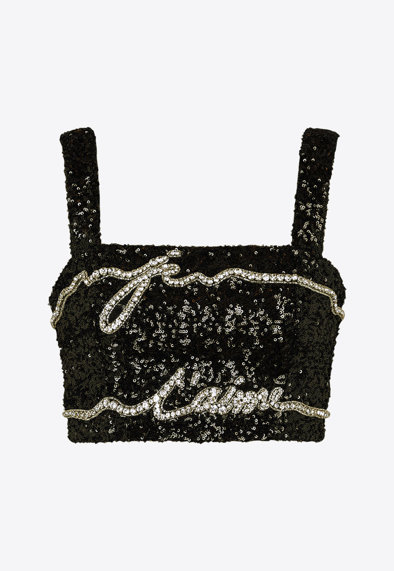 Balmain Love Letter Embroidery Cropped Top Black EF1AA385PC70_BLACK