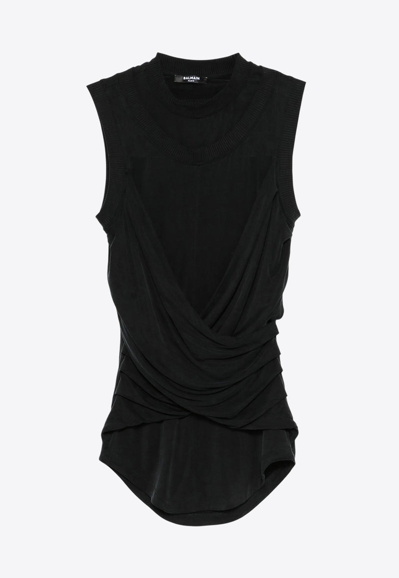 Balmain Draped Twisted Sleeveless Top Black EF1AG620JJ77_BLACK