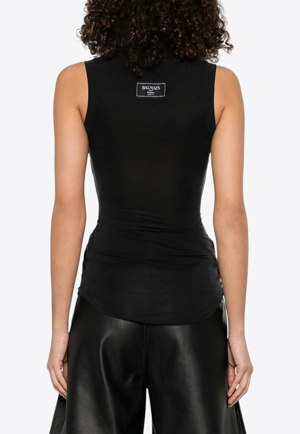 Balmain Draped Twisted Sleeveless Top Black EF1AG620JJ77_BLACK