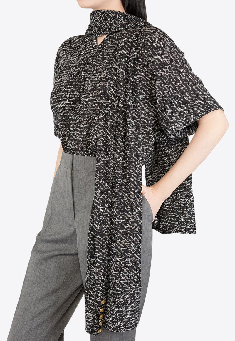 Balmain Love Letter Wrap Blouse Black EF1AM015SE64_BLACK WHIT