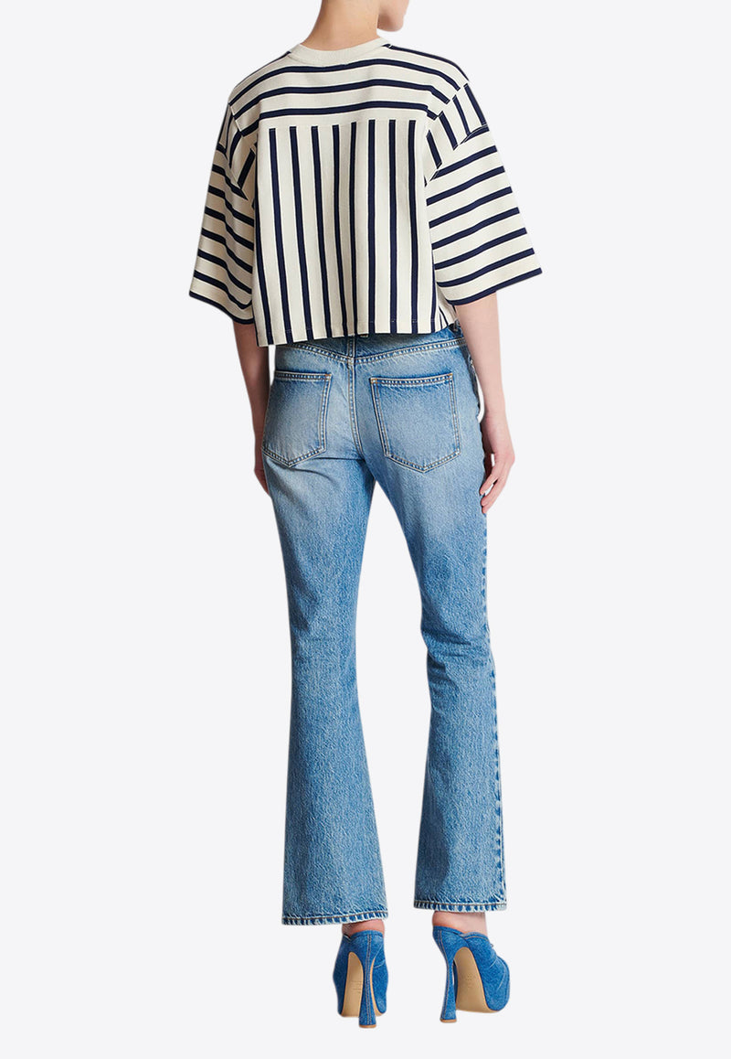 Balmain Striped Cropped Baseball T-shirt White EF1EE080BC95_MULTI COLO