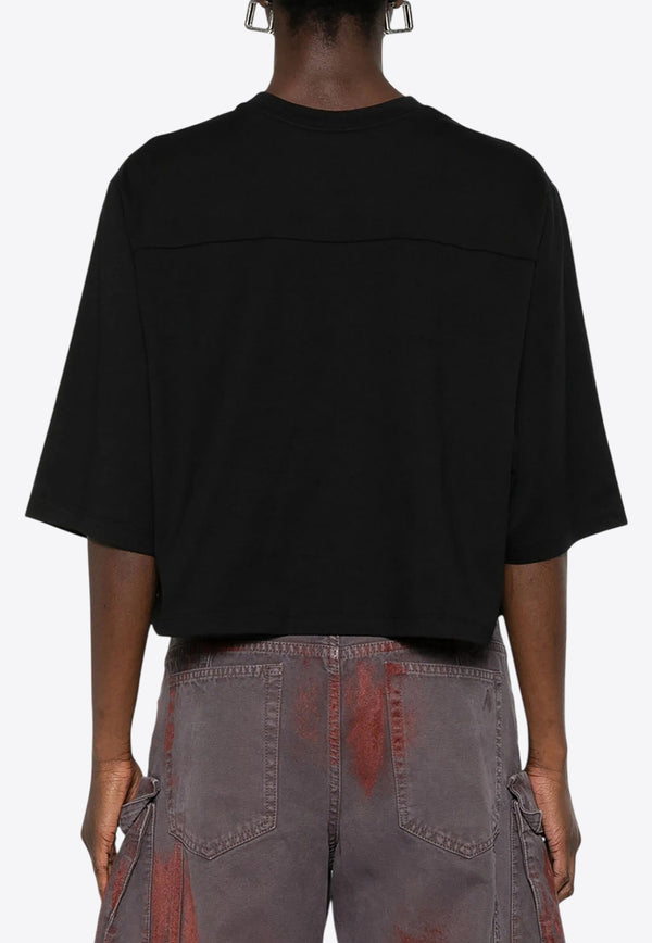 Balmain Signature Logo Cropped T-shirt Black EF1EE125PC70_BLACK WHIT