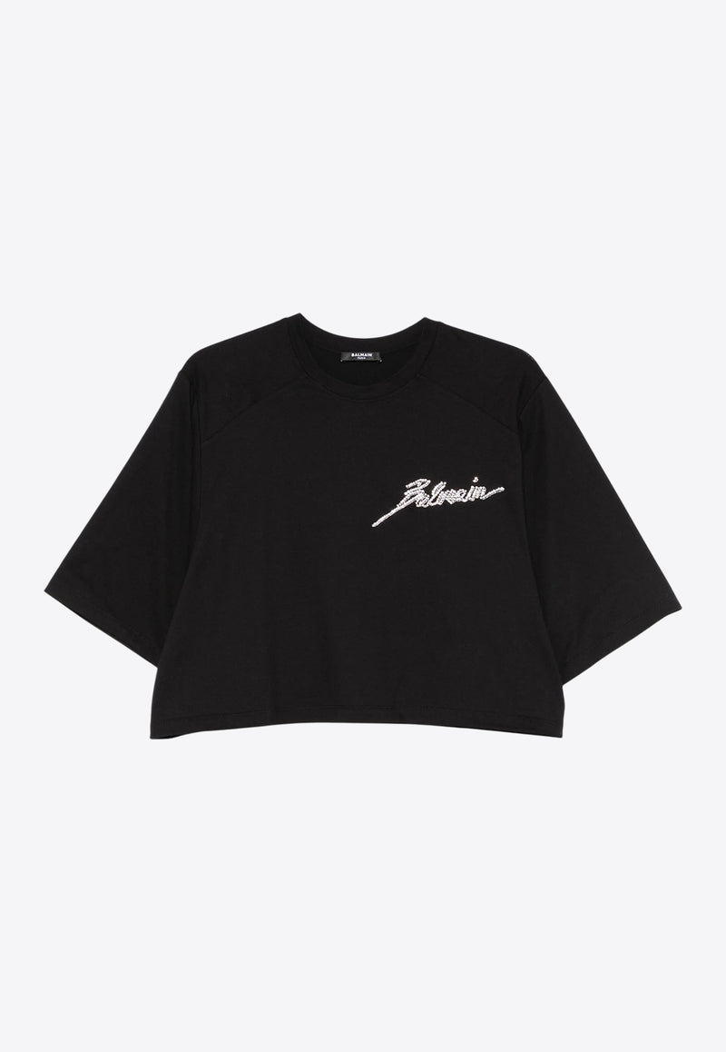 Balmain Signature Logo Cropped T-shirt Black EF1EE125PC70_BLACK WHIT