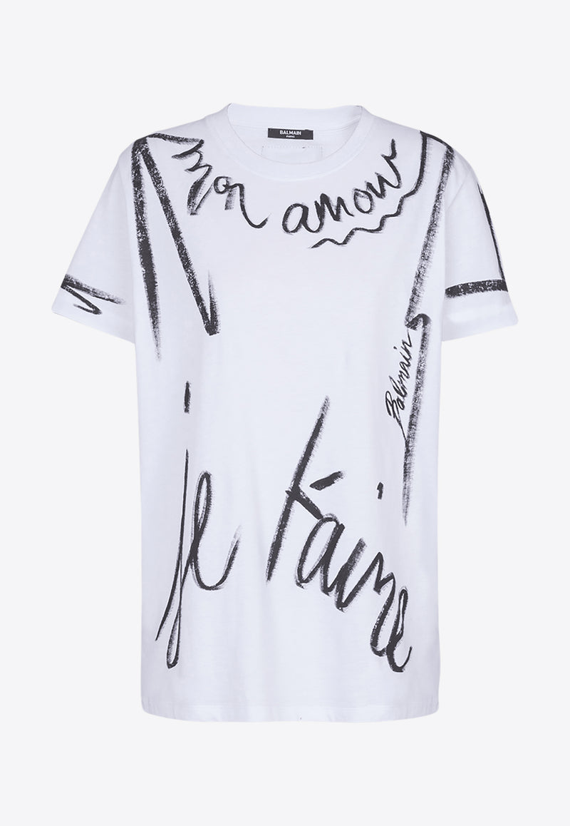 Balmain Je t'aime Mon Amour Print T-shirt White EF1EF000GE35_WHITE MULT