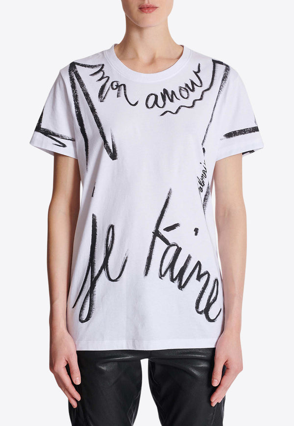 Balmain Je t'aime Mon Amour Print T-shirt White EF1EF000GE35_WHITE MULT