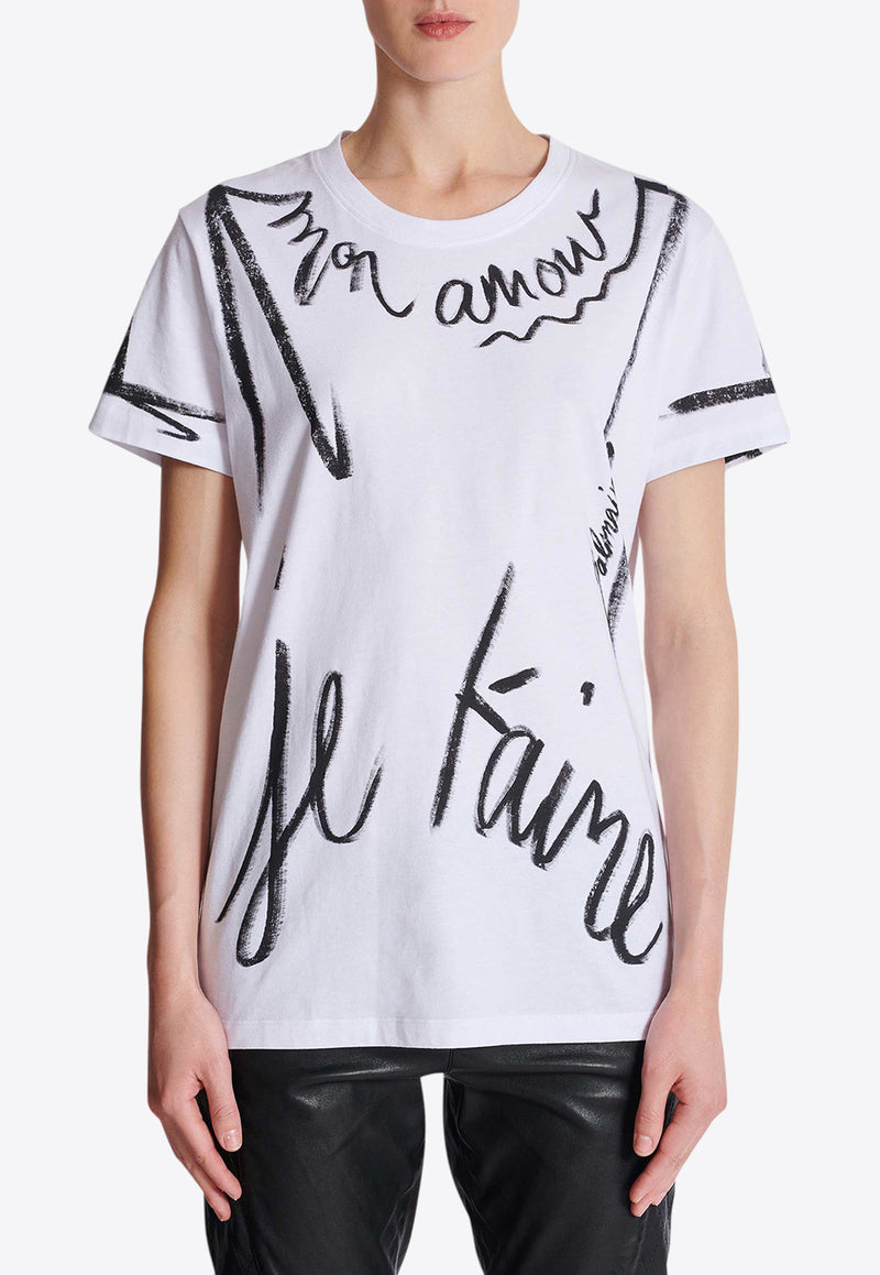 Balmain Je t'aime Mon Amour Print T-shirt White EF1EF000GE35_WHITE MULT