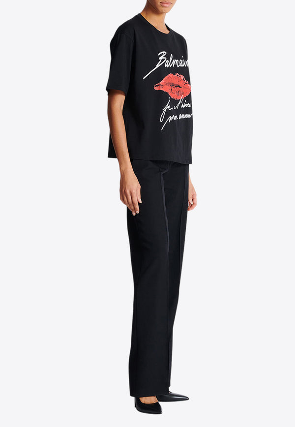 Balmain Kiss Print Logo T-shirt Black EF1EG110GE45_BLACK MULT