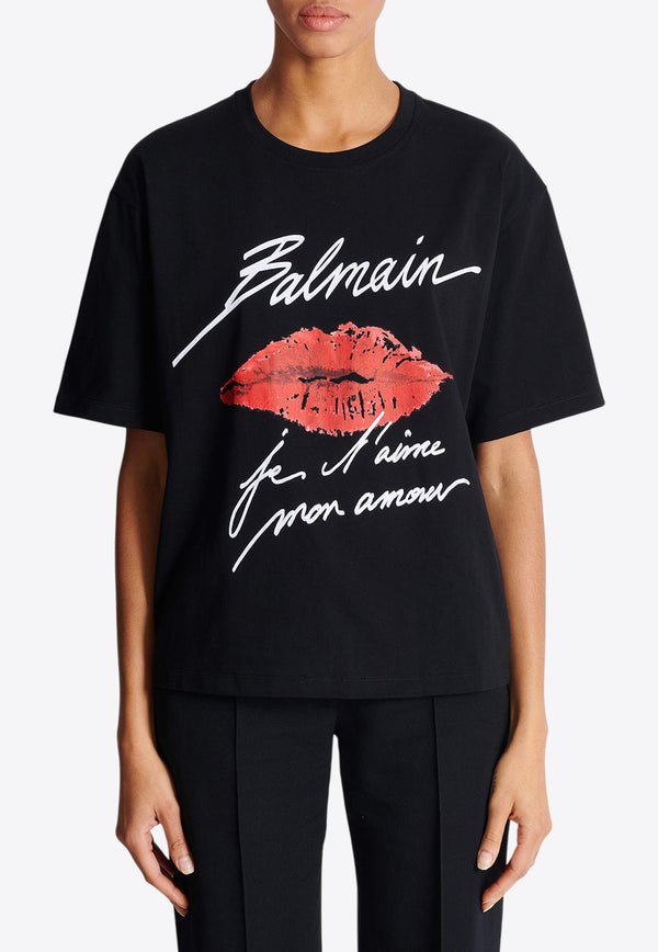 Balmain Kiss Print Logo T-shirt Black EF1EG110GE45_BLACK MULT