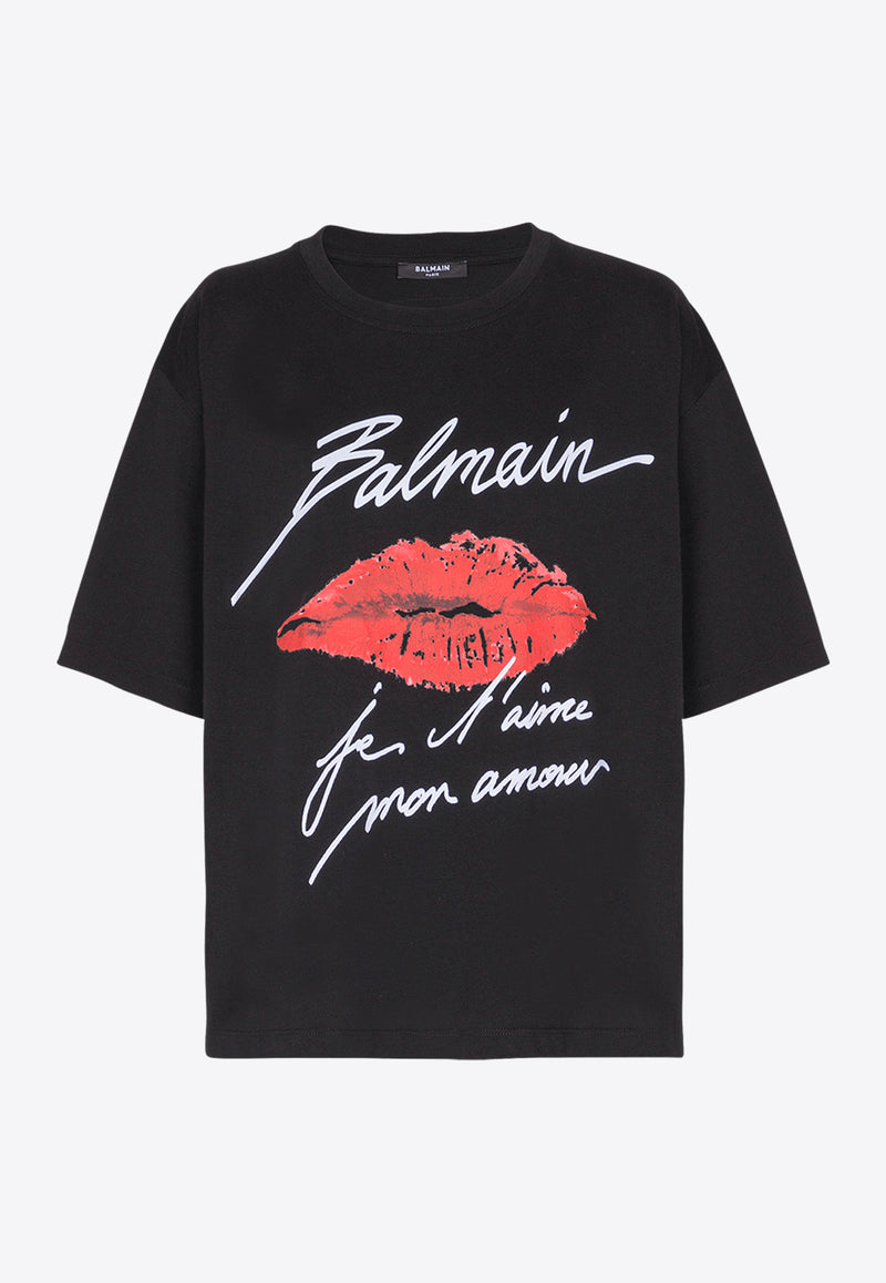 Balmain Kiss Print Logo T-shirt Black EF1EG110GE45_BLACK MULT