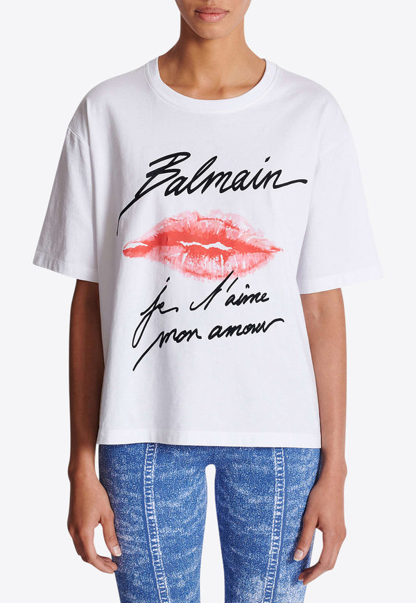 Balmain Kiss Print Logo T-shirt White EF1EG110GE45_WHITE MULT