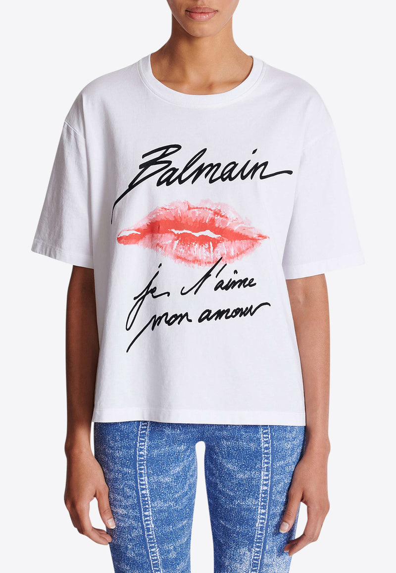 Balmain Kiss Print Logo T-shirt White EF1EG110GE45_WHITE MULT
