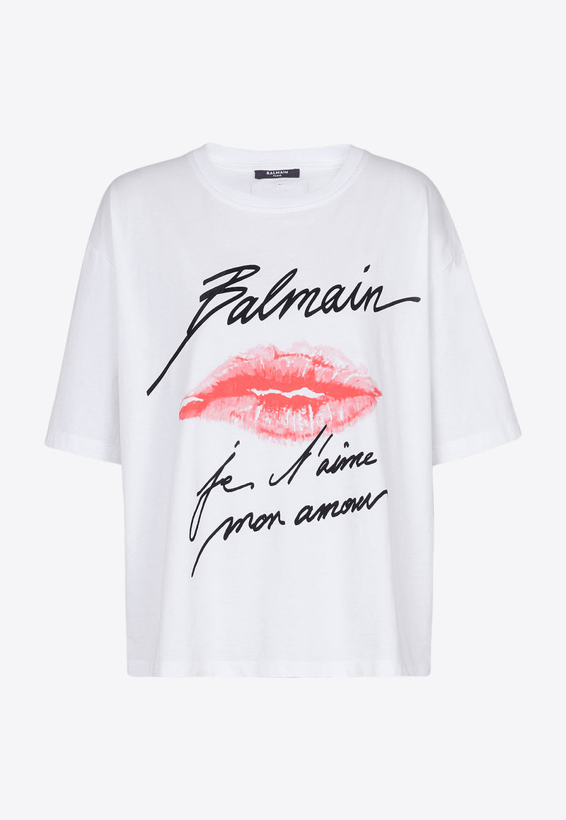 Balmain Kiss Print Logo T-shirt White EF1EG110GE45_WHITE MULT