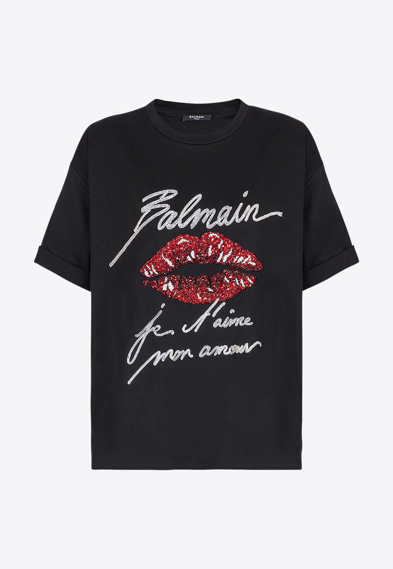 Balmain Kiss Embroidered Logo T-shirt Black EF1EG125PC74_BLACK MULT