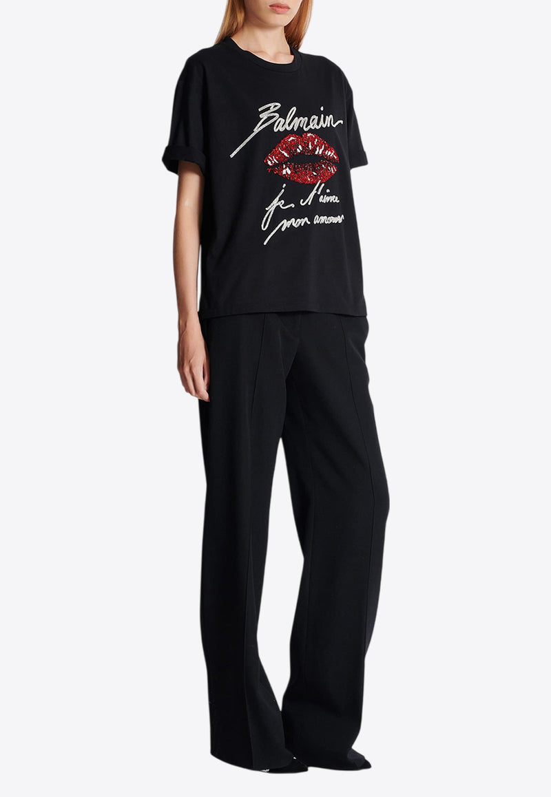 Balmain Kiss Embroidered Logo T-shirt Black EF1EG125PC74_BLACK MULT