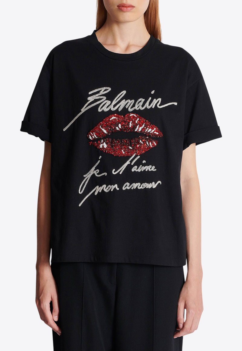 Balmain Kiss Embroidered Logo T-shirt Black EF1EG125PC74_BLACK MULT