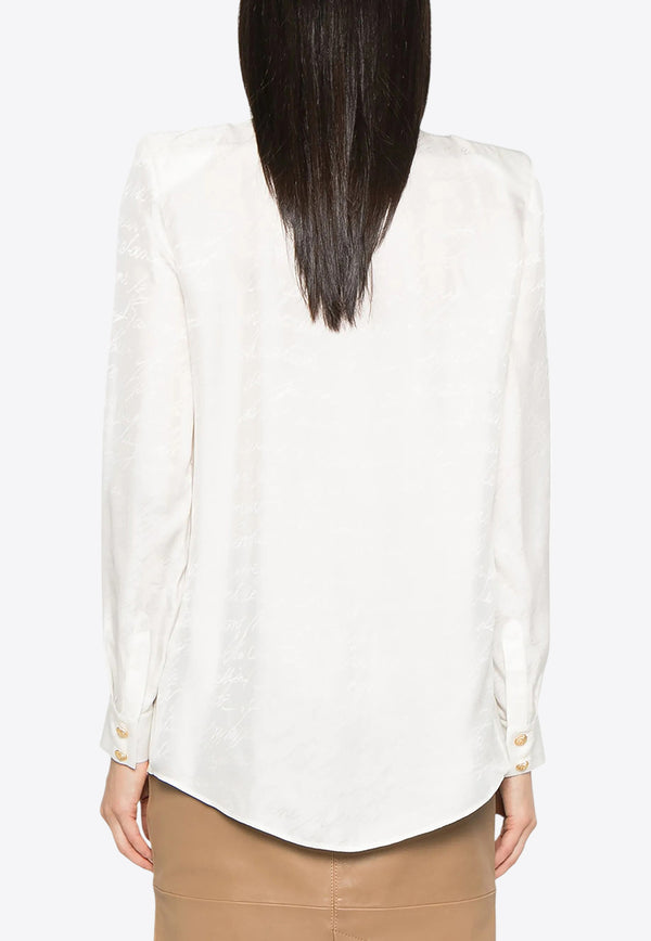 Balmain Love Letter Jacquard Long-Sleeved Shirt White EF1HS051VH30_WHITE