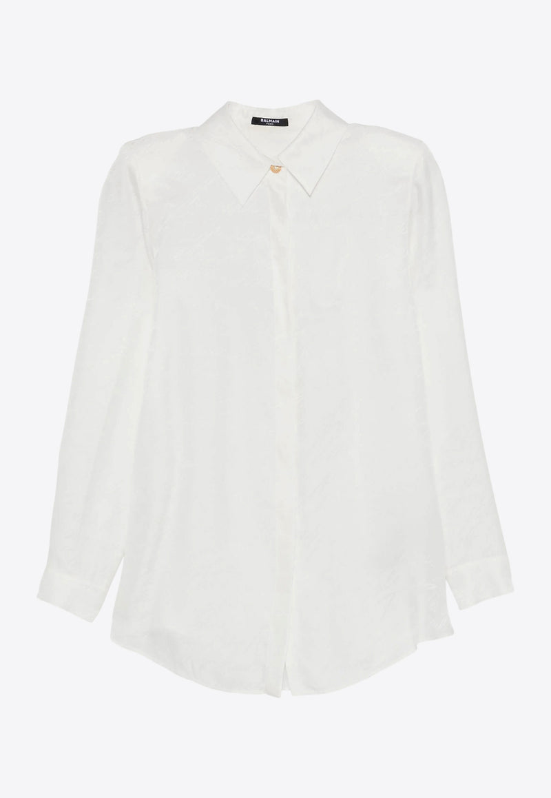 Balmain Love Letter Jacquard Long-Sleeved Shirt White EF1HS051VH30_WHITE