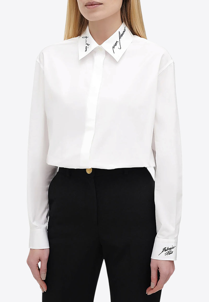 Balmain Je t'aime Mon Amour Embroidery Long-Sleeved Shirt White EF1HS415CF43_WHITE
