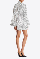 Balmain Love Letter Print Silk Blouse with Bow White EF1HT020VH61_WHITE MULT