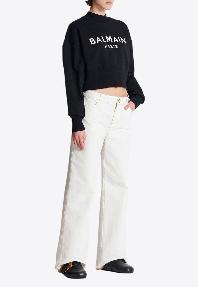 Balmain Logo Print Cropped Sweatshirt Black EF1JQ002BB02_BLACK WHIT