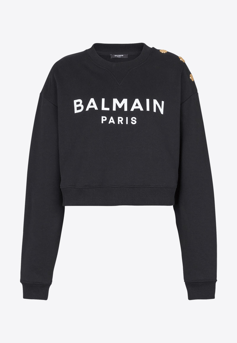 Balmain Logo Print Cropped Sweatshirt Black EF1JQ002BB02_BLACK WHIT