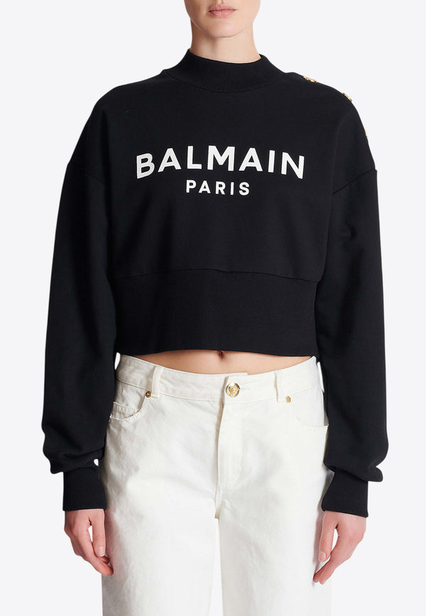 Balmain Logo Print Cropped Sweatshirt Black EF1JQ002BB02_BLACK WHIT