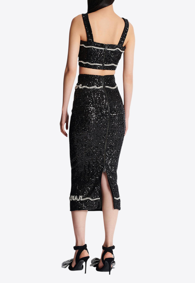 Balmain Love Letter Sequined Midi Skirt Black EF1LD480PC70_BLACK