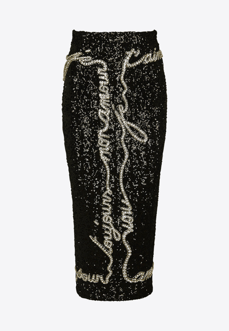 Balmain Love Letter Sequined Midi Skirt Black EF1LD480PC70_BLACK