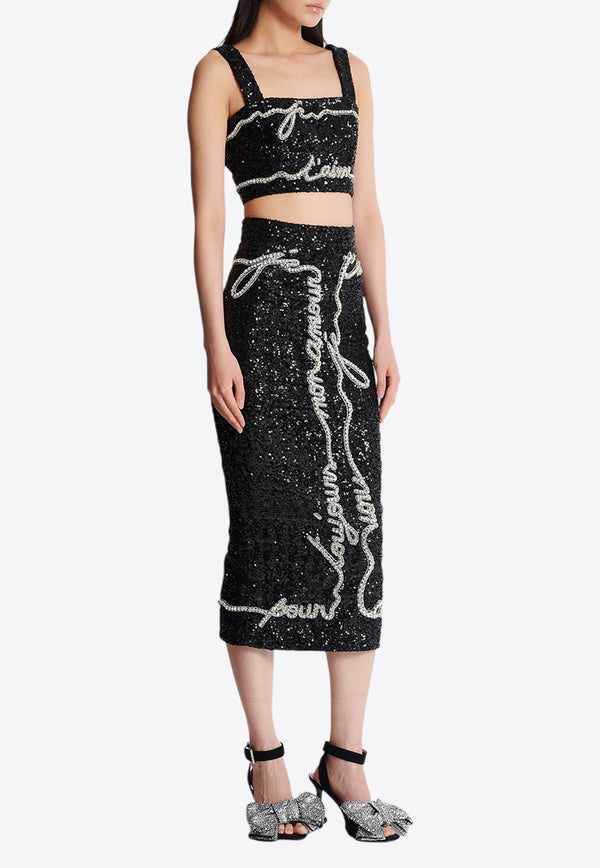 Balmain Love Letter Sequined Midi Skirt Black EF1LD480PC70_BLACK