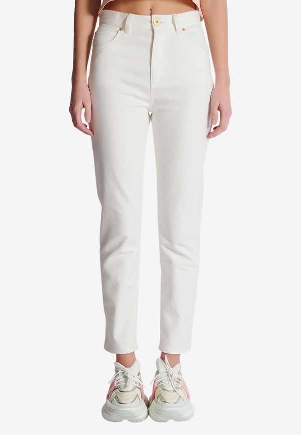 Balmain Cropped Slim Jeans White EF1MG009DB69_WHITE
