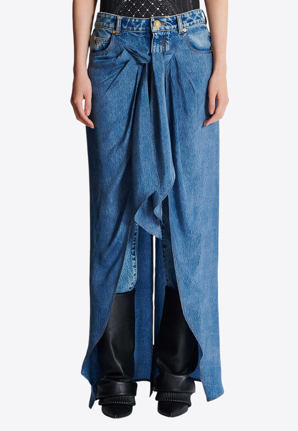 Balmain Straight Jeans with Draped Midi Skirt Denim EF1MI045DF24_DENIM