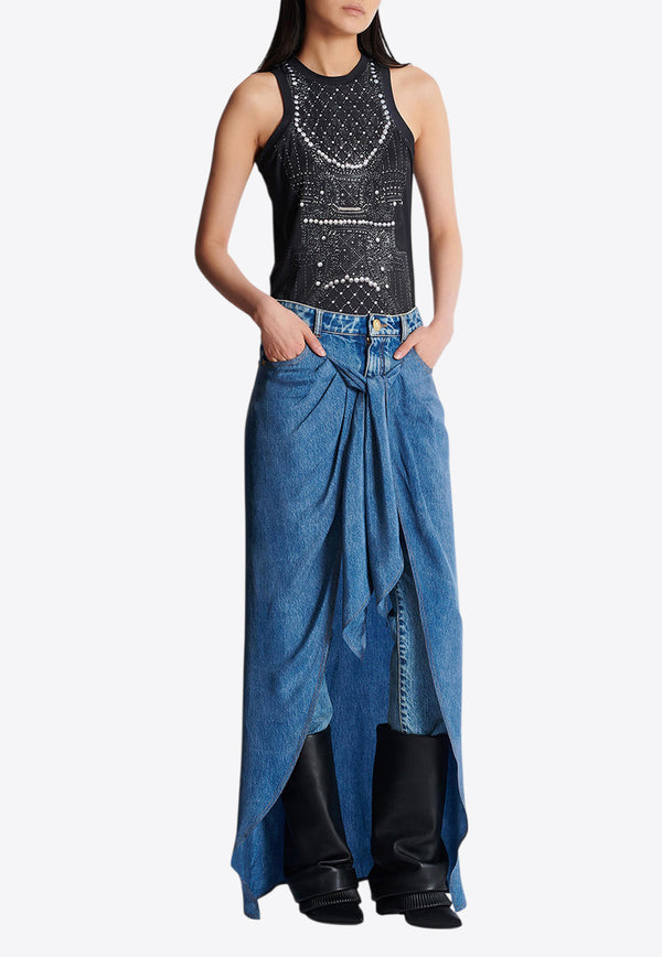 Balmain Straight Jeans with Draped Midi Skirt Denim EF1MI045DF24_DENIM