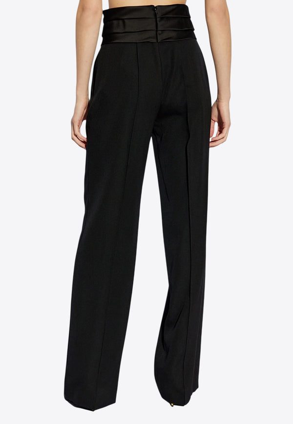 Balmain Wool Tailored Pants with Satin Waistband Black EF1PO161ME54_BLACK