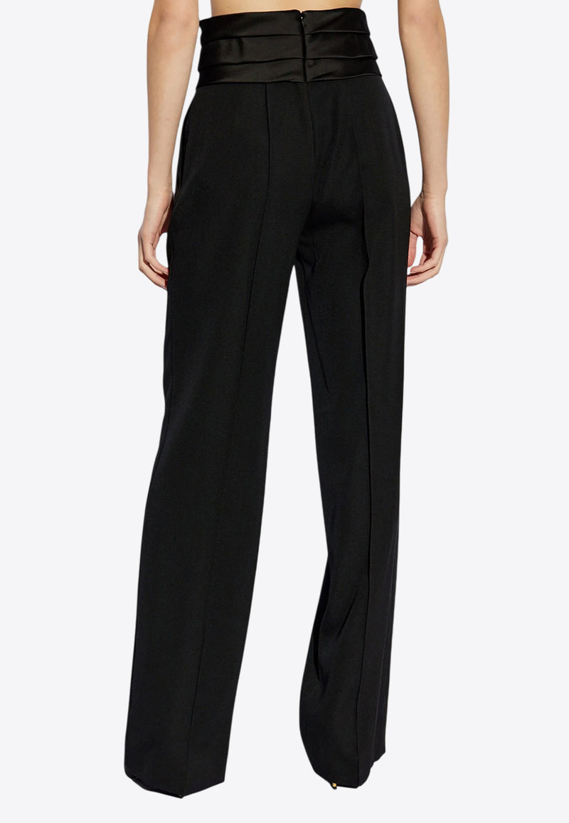 Balmain Wool Tailored Pants with Satin Waistband Black EF1PO161ME54_BLACK