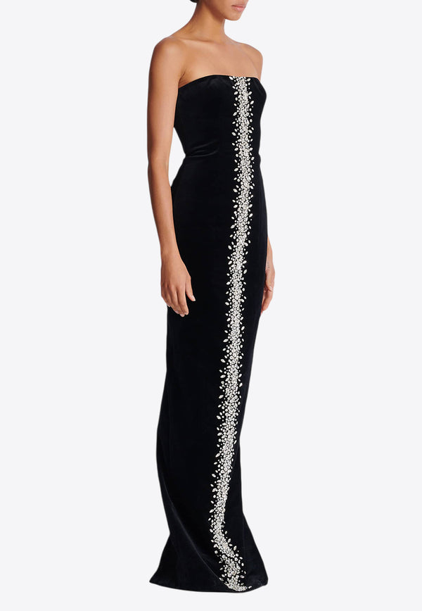 Balmain Embellished Velvet Bustier Gown Black EF1RM240PC75_BLACK