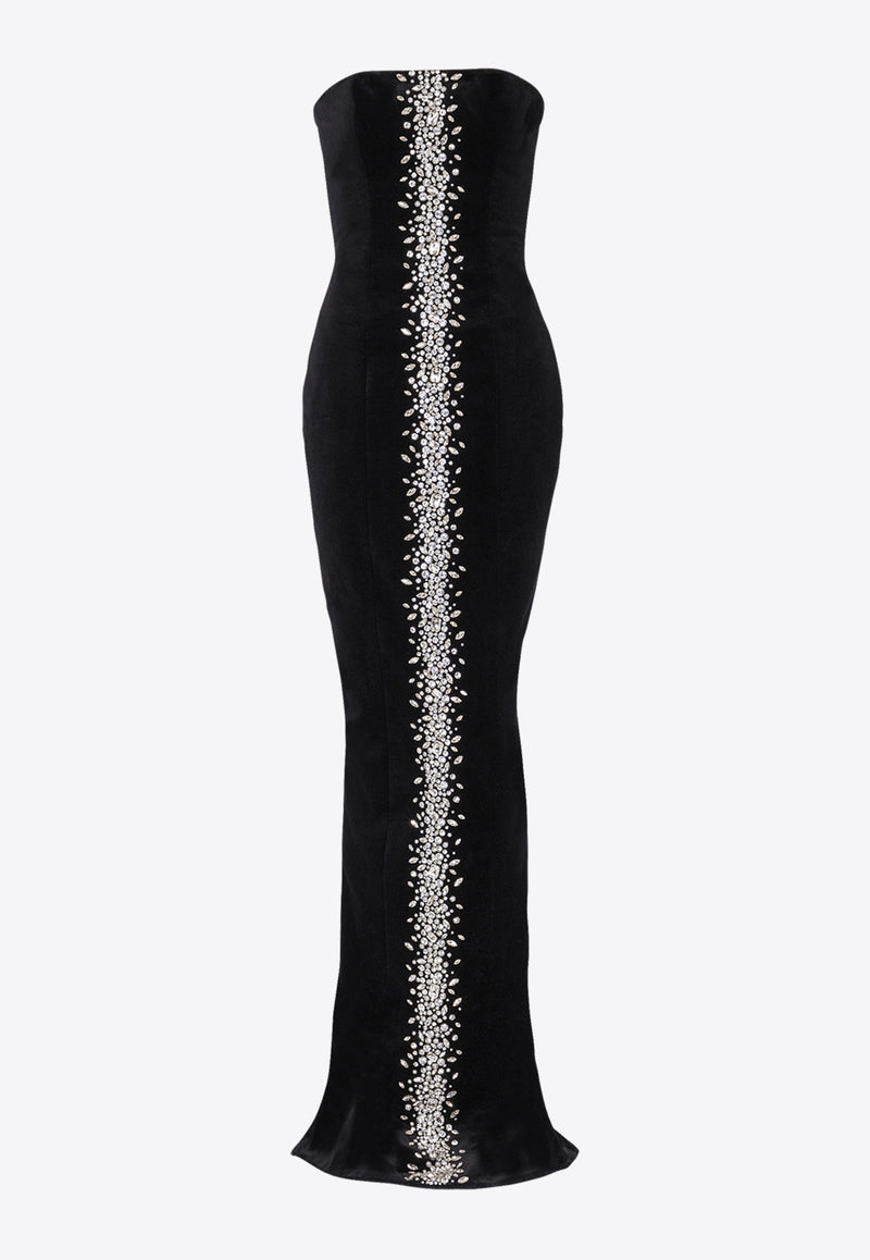 Balmain Embellished Velvet Bustier Gown Black EF1RM240PC75_BLACK