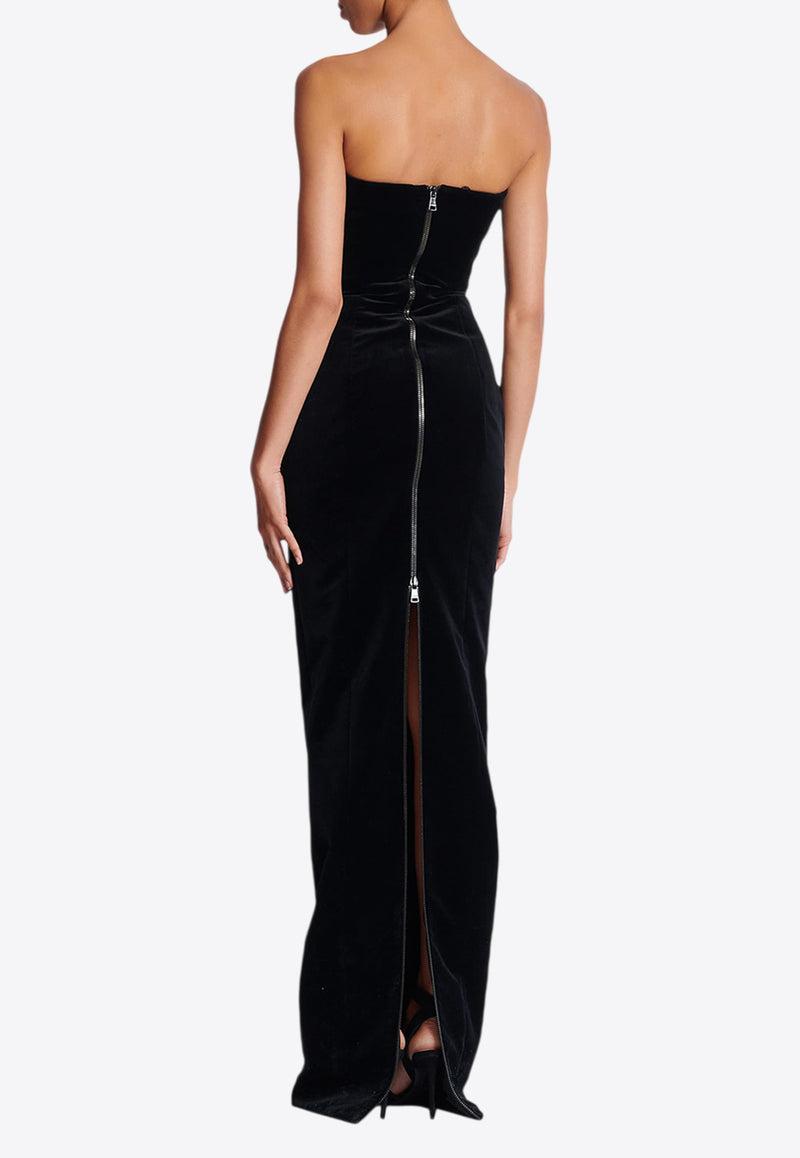 Balmain Embellished Velvet Bustier Gown Black EF1RM240PC75_BLACK