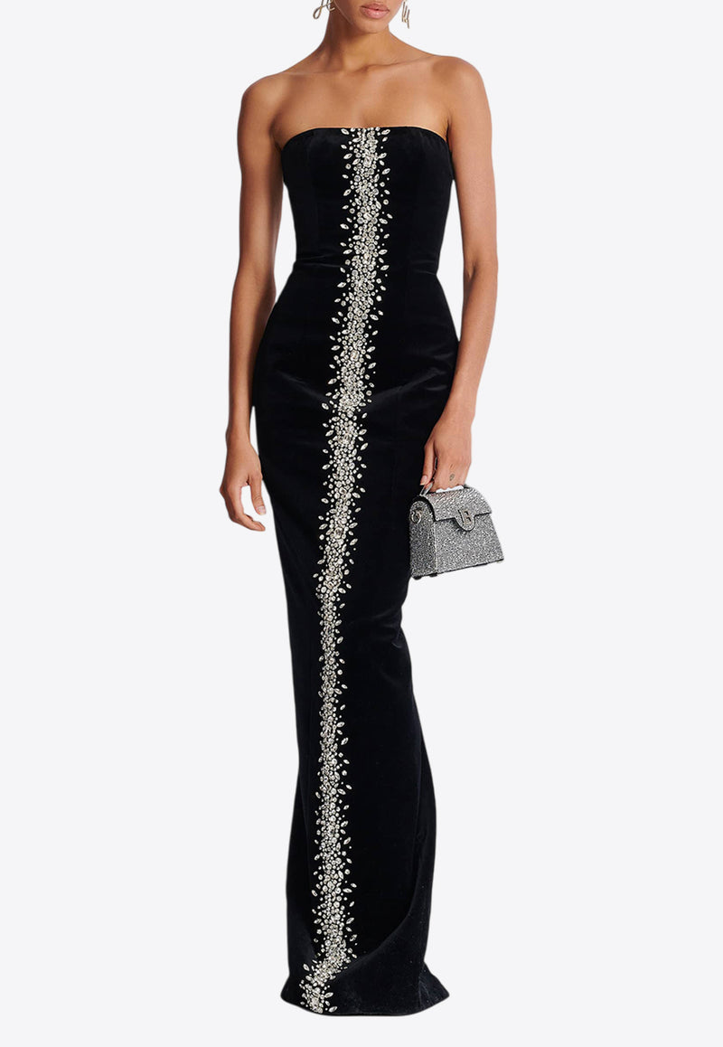 Balmain Embellished Velvet Bustier Gown Black EF1RM240PC75_BLACK