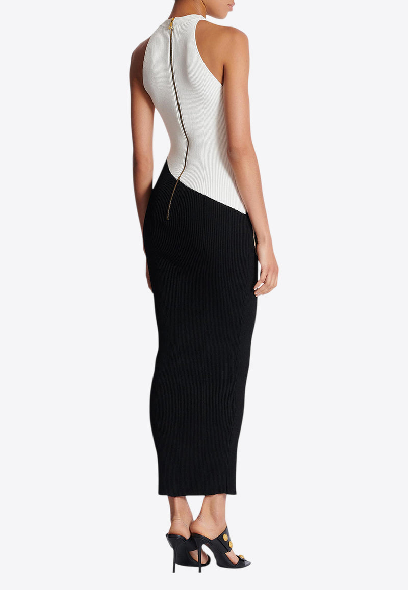 Balmain Love Letter Jacquard Knit Midi Dress Black EF1RO135KI12_BLACK WHIT