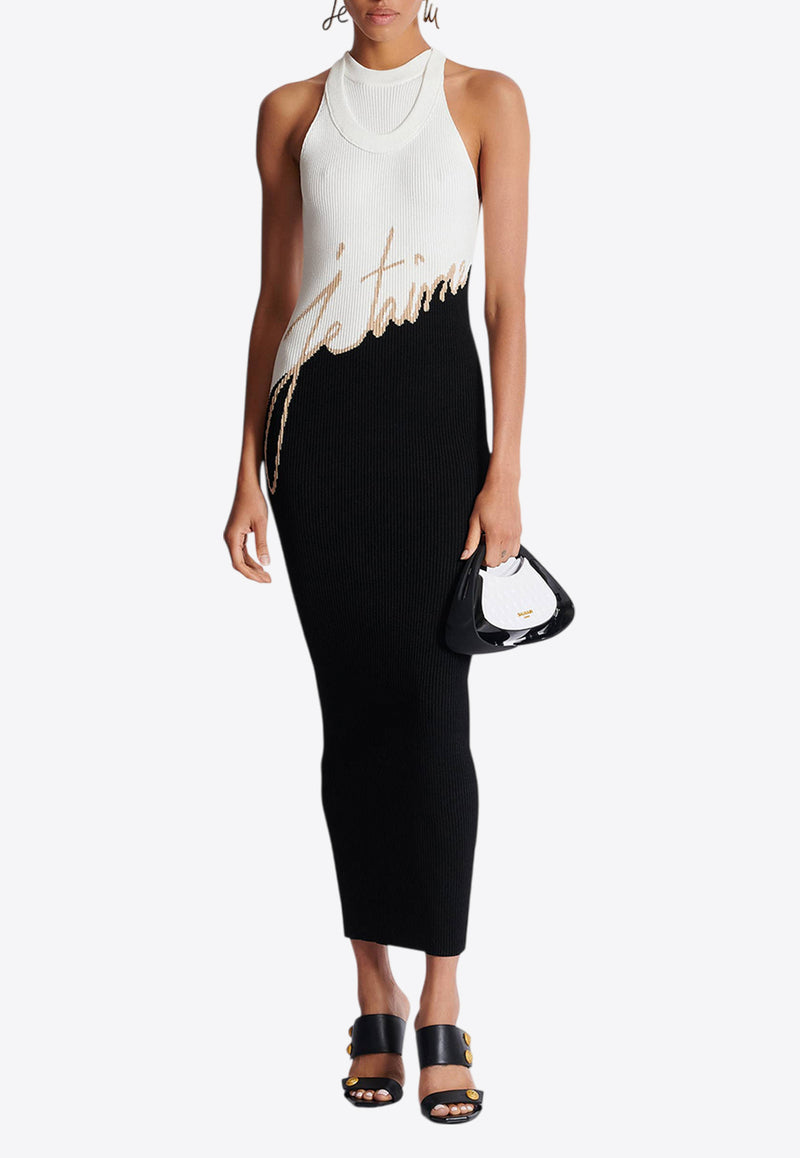 Balmain Love Letter Jacquard Knit Midi Dress Black EF1RO135KI12_BLACK WHIT